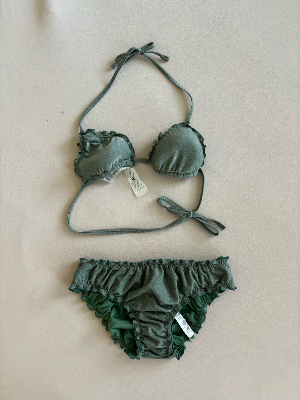 Calzedonia italy green shimmer ruffle bikini top and bottom small